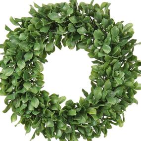 img 3 attached to 🌿 15-Inch Mini Boxwood Wreath for Front Door - Artificial Green Farmhouse Wall, Door, Window, Party, Wedding Decor - Indoor/Outdoor Use