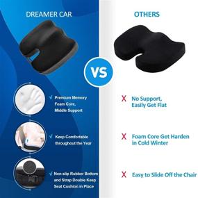 img 2 attached to 🚗 Dreamer Car Seat Cushion for Car - Fast Rebound Memory Foam Tailbone Pain Relief Cushion with Non-Slip Bottom and Adjustable Strap - Black