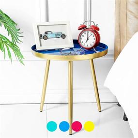 img 4 attached to 💙 TFer Round Side Table: Stylish, Space-Saving Metal Nightstand with Easy Assembly in Blue and Gold