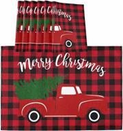 🎄 wamika christmas tree red truck placemats set of 4 - winter snowman buffalo plaid table mats, double-sided print, 12x18", dining home kitchen xmas table decoration logo