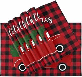 img 1 attached to 🎄 Wamika Christmas Tree Red Truck Placemats Set of 4 - Winter Snowman Buffalo Plaid Table Mats, Double-Sided Print, 12x18", Dining Home Kitchen Xmas Table Decoration