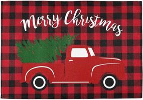 img 3 attached to 🎄 Wamika Christmas Tree Red Truck Placemats Set of 4 - Winter Snowman Buffalo Plaid Table Mats, Double-Sided Print, 12x18", Dining Home Kitchen Xmas Table Decoration