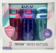 zulu 3 tritan water bottles flex bundle - pink, purple, and mint - 16 oz logo