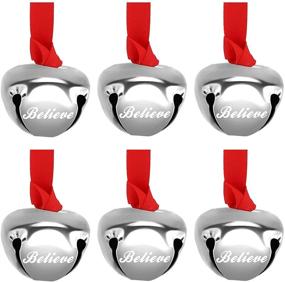 img 4 attached to 🔔 Silver 1.5 Inch Believe Bell Ornament - Set of 24 Metal Christmas Sleigh Bells with Red Ribbon for Festive Holiday Home Decoration