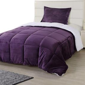 img 4 attached to Utopia Bedding All-Season Reversible Sherpa Comforter Set (Twin, Plum) - Alternative Fleece Comforter