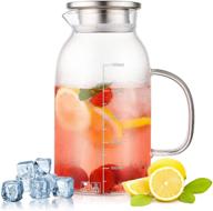 🥛 60oz glass water pitcher with airtight lid, handle & scale line - zdzdz glass pitcher for iced tea, milk, coffee, cold/hot beverages logo