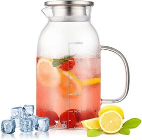 img 4 attached to 🥛 60oz Glass Water Pitcher with Airtight Lid, Handle & Scale Line - ZDZDZ Glass Pitcher for Iced Tea, Milk, Coffee, Cold/Hot Beverages