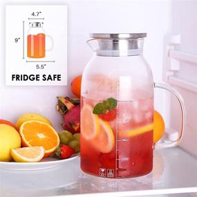 img 3 attached to 🥛 60oz Glass Water Pitcher with Airtight Lid, Handle & Scale Line - ZDZDZ Glass Pitcher for Iced Tea, Milk, Coffee, Cold/Hot Beverages