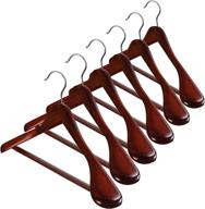 👕 premium solid wood hangers: 6 pack with non slip pants bar - wide shoulder design, holds up to 20lbs - ideal for coats, suits, dresses, and heavy clothes - smooth finish, 360° swivel hook logo