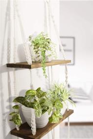 img 3 attached to 🌿 TIMEYARD Macrame Hanging Shelves - Rustic Wood Wall Shelves with Handmade Woven Hanger - 2 Tier Rope Floating Shelf for Photo Frames, Small Plants - Boho Home Decor for Bedroom, Living Room, Bathroom