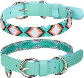 img 4 attached to 🐶 Genuine Leather and Colorful Canvas Adjustable Cat and Small Dog Collars by PetsHome