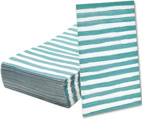 img 3 attached to 🎉 100 Aqua Teal Striped Guest Napkins - 3 Ply Disposable Paper Pack, Blue & White Striped Dinner Hand Napkin for Bathroom, Powder Room, Wedding, Holiday, Birthday Party, Bridal & Baby Shower, Decorative Towels