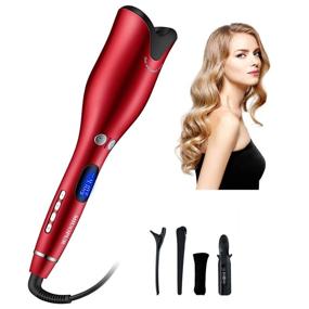 img 4 attached to 💇 MIUOPUR Ceramic Ionic Automatic Hair Curling Iron – Smart Anti-Stuck, Auto Rotating Hair Curling Wand with Temperature Display, Timer, and Professional Styling Tool in Red