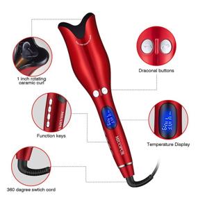 img 1 attached to 💇 MIUOPUR Ceramic Ionic Automatic Hair Curling Iron – Smart Anti-Stuck, Auto Rotating Hair Curling Wand with Temperature Display, Timer, and Professional Styling Tool in Red