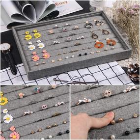 img 1 attached to 💍 Coward 5-Piece Stackable Jewelry Organizer Tray Set - Gray Linen Necklace, Earring, Ring, Bracelet Display Storage Holder