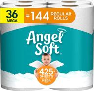 angel soft toilet paper, 36 mega roll - equivalent to 144 regular rolls, 425+ 2-ply sheets per roll logo