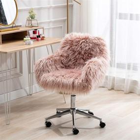 img 3 attached to 🪑 DKLGG Pink Faux Fur Desk Chair: Fluffy Upholstered Padded Seat, Height Adjustable Swivel Arm, Modern Decorative Furniture for Living Room, Makeup, Home Office, and Teen Girls Bedroom - Vanity Accent