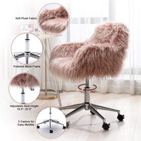 img 2 attached to 🪑 DKLGG Pink Faux Fur Desk Chair: Fluffy Upholstered Padded Seat, Height Adjustable Swivel Arm, Modern Decorative Furniture for Living Room, Makeup, Home Office, and Teen Girls Bedroom - Vanity Accent