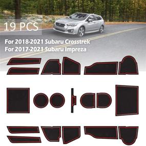 img 3 attached to 🚗 Премиальные аксессуары для Volvo Crosstrek 2018-2021 и Impreza 2017-2021 - комплект из 19 предметов с красными вставками - вставки для подстаканника, консоли и карманов дверей