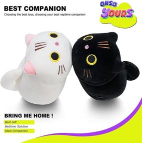img 3 attached to 🐱 Adorable Plush Toys Set - 2Pcs Stuffed Black Cat and White Cat - Creative Decoration Cuddly Plush Pillows 8.5" for Kids Girls Boys (Black/White)