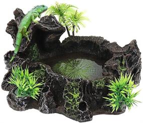 img 4 attached to Resin Rock and Tree Reptile Platform Food Bowl by Xiaoyztan