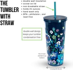 img 1 attached to Vera Bradley Moonlight Garden Blue Floral Acrylic Insulated Travel Tumbler - 24 oz, with Reusable Straw