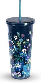 img 2 attached to Vera Bradley Moonlight Garden Blue Floral Acrylic Insulated Travel Tumbler - 24 oz, with Reusable Straw