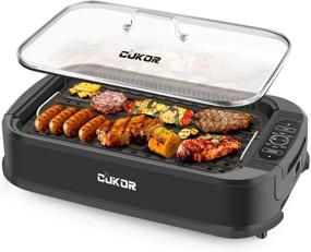 img 4 attached to 🔥 CUKOR Indoor Smokeless Grill: 1500W Power Electric Grill with Tempered Glass Lid – Compact & Portable Non-stick BBQ Grill with Turbo Smoke Extractor Technology and LED Smart Control Panel