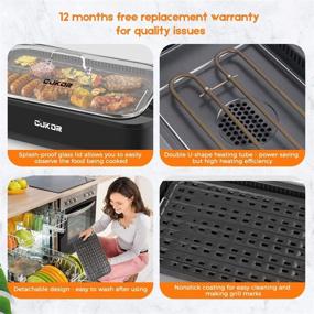 img 2 attached to 🔥 CUKOR Indoor Smokeless Grill: 1500W Power Electric Grill with Tempered Glass Lid – Compact & Portable Non-stick BBQ Grill with Turbo Smoke Extractor Technology and LED Smart Control Panel