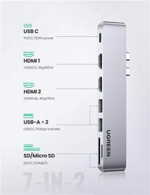 img 2 attached to 🔌 UGREEN 7 in 1 USB C Thunderbolt 3 Adapter - Dual HDMI, 2 USB 3.0, 100W PD, SD TF Card - Compatible with MacBook Air 2020/2019/2018, MacBook Pro 2020/2019/2018/2017