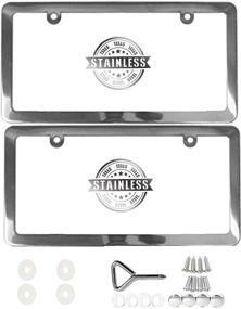 img 1 attached to 🔱 Premium Slim Style Stainless Steel License Plate Frame Set with Polished Mirror Finish - Front + Rear (2 Holes)