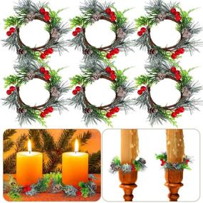 img 4 attached to 🕯️ Vibrant Red Christmas Candle Ring Set with Pine Cones: Stunning Decor for Home, Wedding & Holiday Table