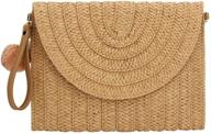 👜 straw clutch handbag for women - summer beach straw woven envelope purse wallet logo