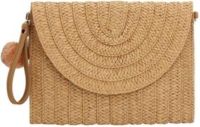 img 4 attached to 👜 Straw Clutch Handbag for Women - Summer Beach Straw Woven Envelope Purse Wallet