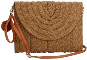 img 3 attached to 👜 Straw Clutch Handbag for Women - Summer Beach Straw Woven Envelope Purse Wallet