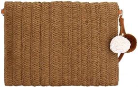 img 2 attached to 👜 Straw Clutch Handbag for Women - Summer Beach Straw Woven Envelope Purse Wallet