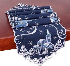 img 3 attached to 🎄 Add Elegance to your Christmas Decor with Simhomsen Decorative Navy Blue Table Runners: A Charming Village in A Snowing Winter Night