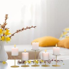 img 1 attached to 🔥 Enhance Your Décor with Smtyle Gold Candle Holder Set - Perfect Centerpiece for Pillar Candles - Set of 5 Plates for Table or Floor - Elegant Iron Design
