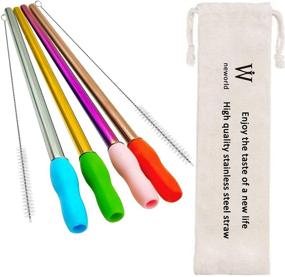img 4 attached to 🥤 NEBYWOLD Stainless Steel Drinking Straws Bundle: 4 Colors + Free Cleaning Brushes for Senior-Grade Reusable Straws