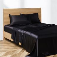 🛏️ candoury satin silk sheets queen bed set - 4 piece, soft and durable pillowcase, flat sheet and fitted sheet - hotel luxury bed sheets set (queen size, black) logo