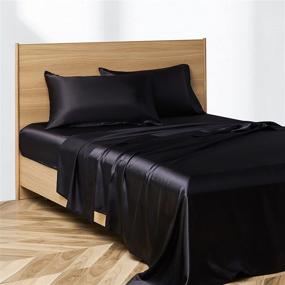 img 4 attached to 🛏️ Candoury Satin Silk Sheets Queen Bed Set - 4 Piece, Soft and Durable Pillowcase, Flat Sheet and Fitted Sheet - Hotel Luxury Bed Sheets Set (Queen Size, Black)