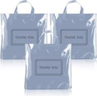 100-piece thank you bags for business - 12 x 15.7 inch reusable plastic shopping bags with soft loop handle - ideal for stores, boutiques, clothes, bags (silver) logo