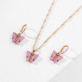 img 2 attached to 🦋 Набор колье и сережек с яркими акриловыми бабочками - модное украшение в подарок для женщин и девочек