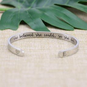 img 3 attached to 🔥 JoycuFF Empowering Bracelet Feminist Jewelry - Inspirational Gifts for Women, Teen Girls - Best Friend, Sister, Wife - Engraved Cuff Bangle with Initial - She Believed She Could So She Did