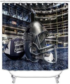 img 3 attached to Camille & Andrew 4 Piece White Navy Blue Texas Star Helmet Shower Curtain Set with Non-slip 🏈 Bath Rugs - American Sports Field Arena Football Player Athletic Championship Cool Bathroom Decor for Men in Stadium Theme