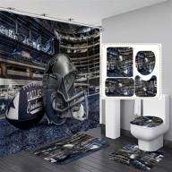 camille & andrew 4 piece white navy blue texas star helmet shower curtain set with non-slip 🏈 bath rugs - american sports field arena football player athletic championship cool bathroom decor for men in stadium theme logo