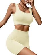 👚 chiphell ribbed workout sets for women: 2 piece square-neck crop top & high waist biker shorts - seamless activewear tracksuit логотип