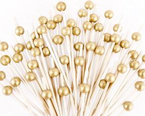 img 4 attached to 120PCS Fancy Cocktail Picks, Elegant Appetizer Toothpicks, Bamboo Skewers for Wedding Party, Gold Pearl Food Picks (4.7 Inch)