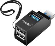 fast usb 3.0 hub by fanshu - portable 3-port high speed bus powered data transfer hub for pc, laptop, mac, linux, windows - compact splitter box adapter expansion logo