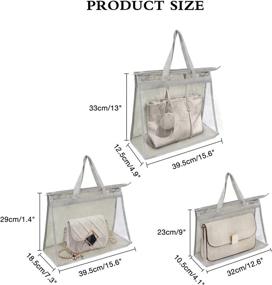 img 2 attached to 👜 QEQRUG Handbag Storage Bags - Set of 3 Dust Cover Bags for Hanging Closet - Transparent Purse Storage Organizer Bags with Zipper and Handle - Anti-dust Grey Color